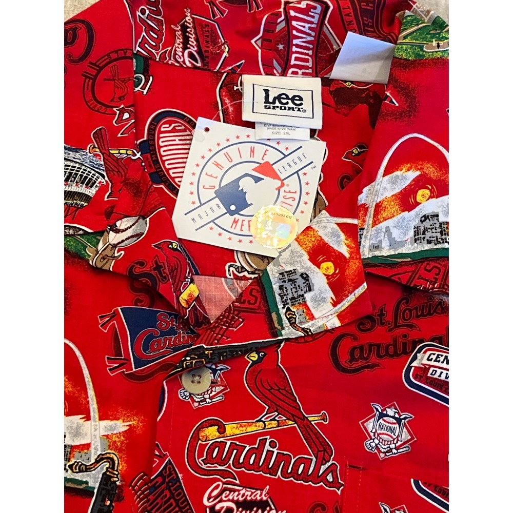 Lee Sport St Louis Cardinals MLB Baseball Hawaiian Shirt Mens 2XL Red‎ All Over